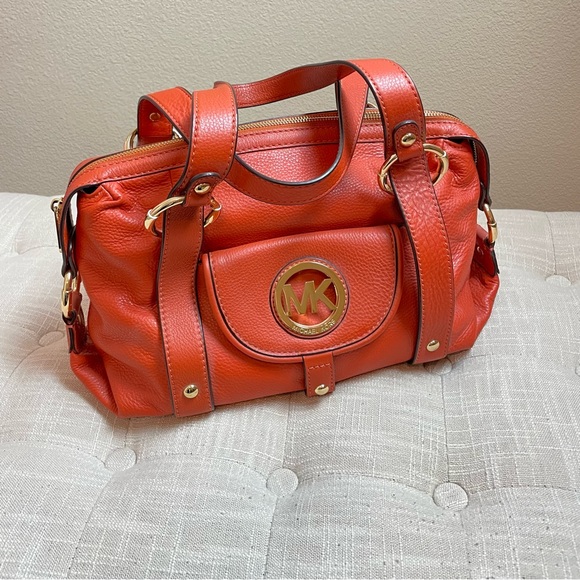 MICHAEL KORS Orange Gold Logo Pebbled Leather Handbag / Bag / Purse - Picture 12 of 12